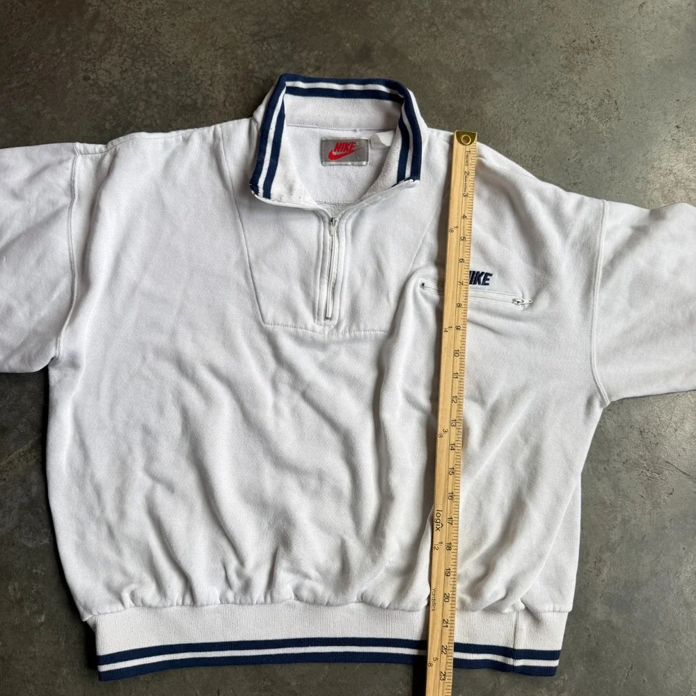 Vintage 80s Nike 1/4 Zip Front Pocket Sweatshirt Pullover White Mens Large USA